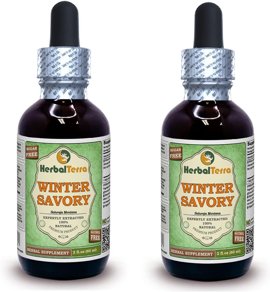 Vinter Savoria (Satureja Montana) Glyceritt, organisk tørkede blader alkohol-frye flytende ekstrakt (merket navn: HerbalTerra, stolt laget i USA) 2x2 fl.oz (2x60 ml)