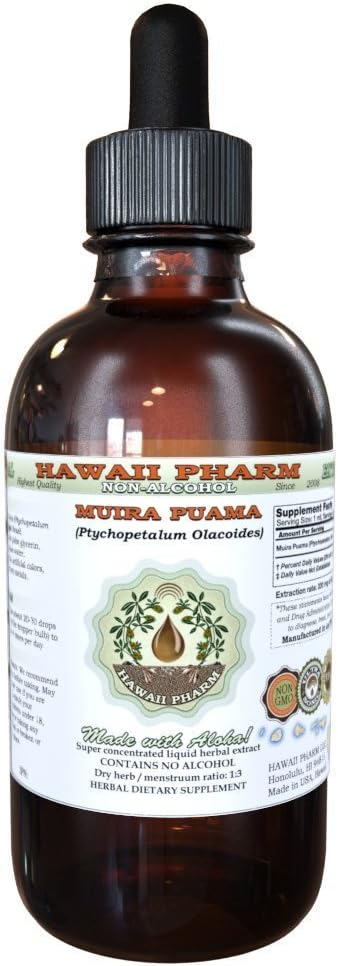 Muira Puama alkohol-fri flytende ekstrakt, organisk Muira Puama (Ptychopetalum Olacoides) Glyceritt Naturlig Herbal Supplement, Hawaii Pharm, USA 4 oz
