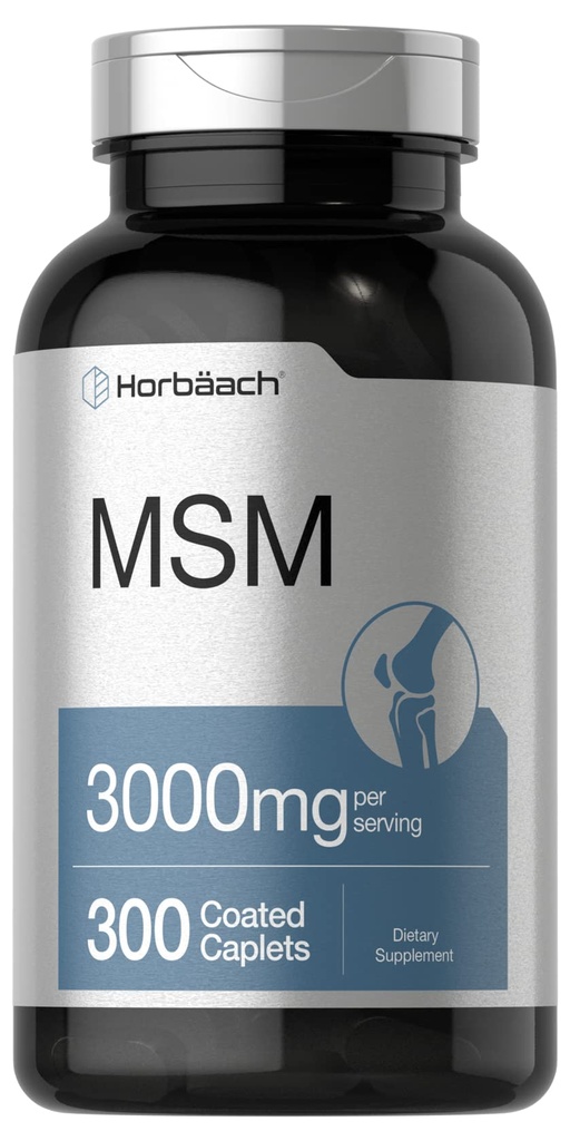 Horbäach MSM Supplement | 3000 mg | 300 Coated Caplets | Metylsulfonylmetan med kalsium | vegetarisk, ikke-GMO, Glutenfri