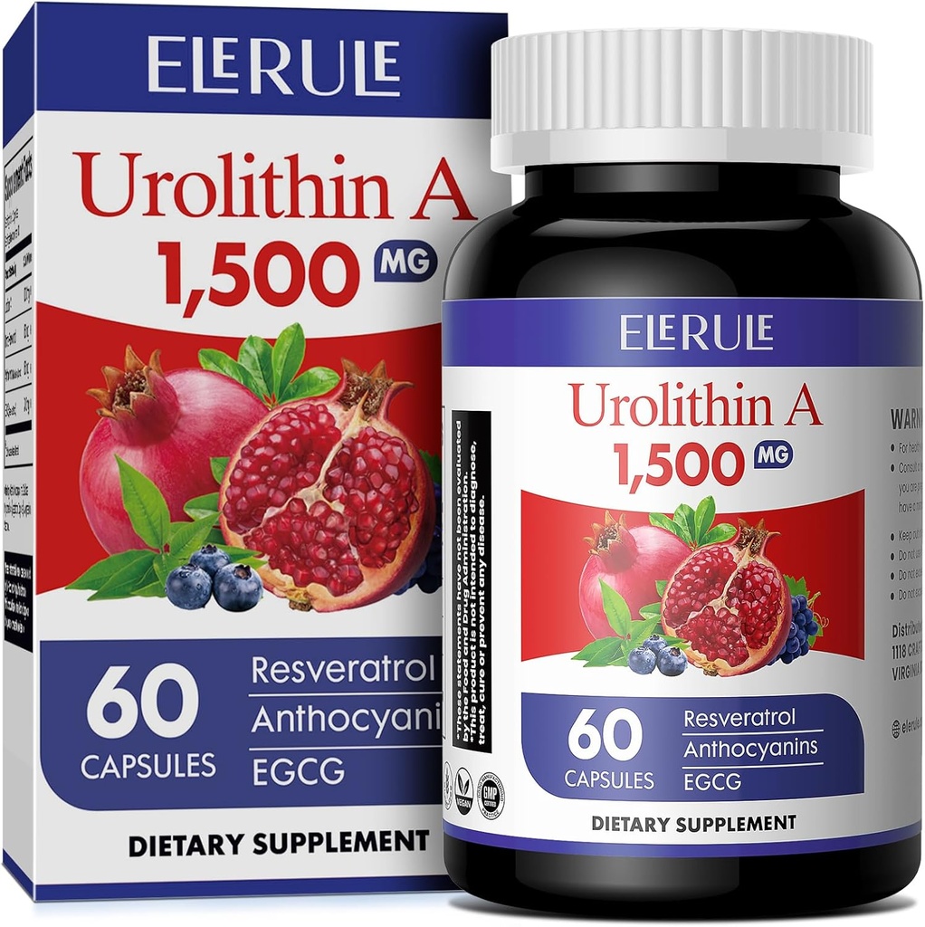 Urolitin A Supplement 1000 mg Plus Trans-Resveratrol, Anthocyaniner, Grønn Te,Bedre sunn aldring, Støtter Cellular og energi for menn og kvinner, 60 kapsler-33
