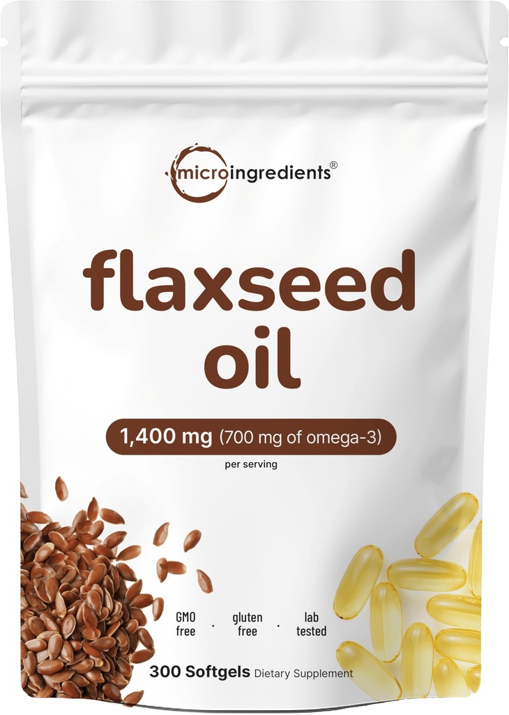 Flaksfrø Olje 1400mg Softgels, 300 teller | w/ 700mg ALA Omega 3, kaldpresset, rik på fettsyrer, Alpha Linolenic Acid, støtte hjerte helse & immunsystem | Ikke-GMO, Ingen gluten - 300 serveringer