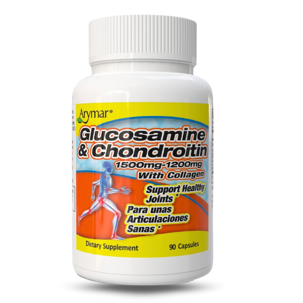 ARYMAR glukosamin 1500 mg og Chondroitin 1200 mg med collagen – felles helsetilskudd – 90 kapsler