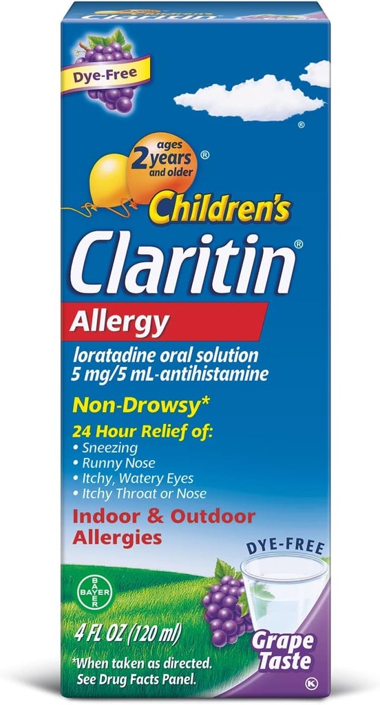 Claritin barns 2 timers ikke-Drowsy Allergy oral løsning 5 mg/ 5 ml, Grape 4 Fl Oz