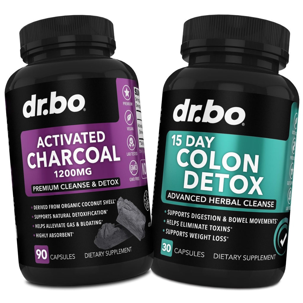 Aktivert Charcoal & Colon Cleanser Detox - Organic Coconut Charcoal piller & Colon rengjøring for magen Gass Bloat & Regularity - Bowell Movement Supplements for Mage Bloating, Gut Support
