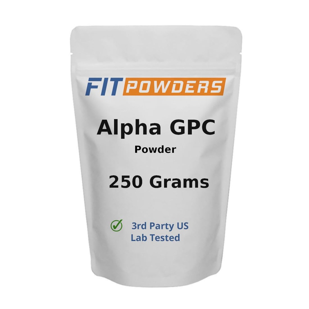 Alpha-GPC pulver 250 gram, ikke-GMO Alpha GPC Supplement Choline pulver, Vegan, tredjepart testet, pre-arbeid, minne og fokus, med Scoop