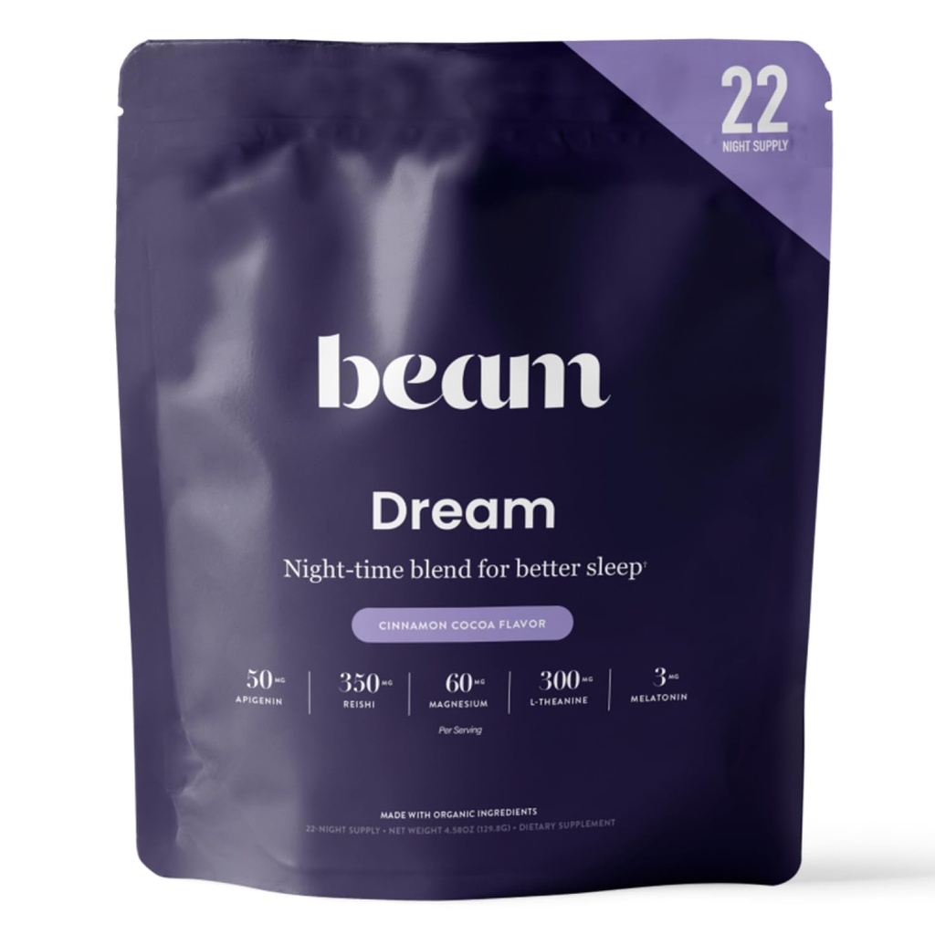 Beam Dream Sleep Powder, L-Theanine, Apigenin, Reishi og Magnesium, tredjeparts testet naturlig søvnhjelp og søvntilskudd for dyp søvn, avslapping og gjenoppretting, naturlig søvnstøtte, 22 serveringer