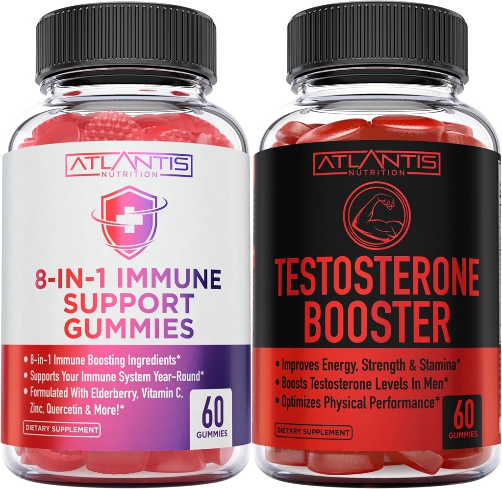 Atlantis Ernæring 8-i-1 Immunstøtte 60 Gummies + Testosteron Booster 2-Pack (120 Gummies)