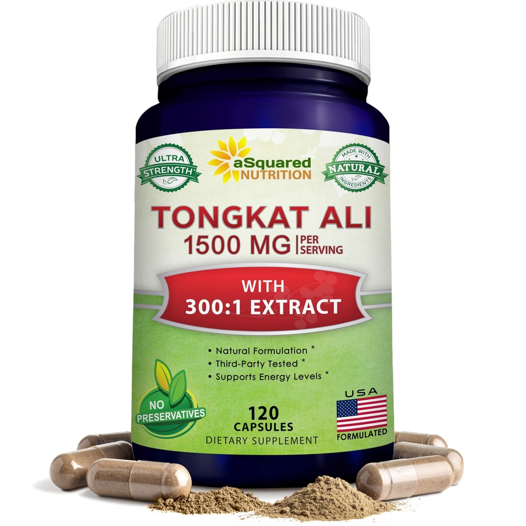 aSquared Nutrition Tongkat Ali 1500mg - 120 kapsler - Longjack (Eurycoma Longifolia) ekstrakt Supplement & Long Jack Root Powder piller - Tongkat Ali for menn og kvinner