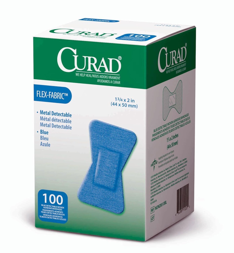 Curad Fingertip Bandages, Food Service Blå Detectable Bandage, 100 Count,Fingertip 1,75" x 2" (Packing kan variere)