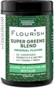Florish Super Greens. Grønne pulverblanding for energi, med Chlorella Organic Spirulina, Beet Root Powder, Enzymer & Probiotika, Original, 30 Serveringer