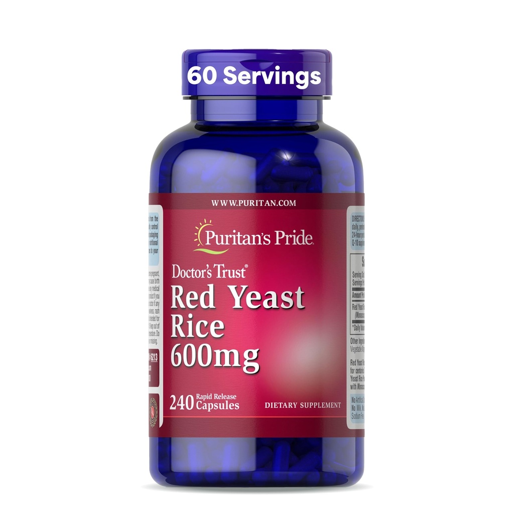 Puritans Pride Doctors Trust® Red Yeast Rice 600mg, Diett Supplement, 240 Rapid Release Kapsler