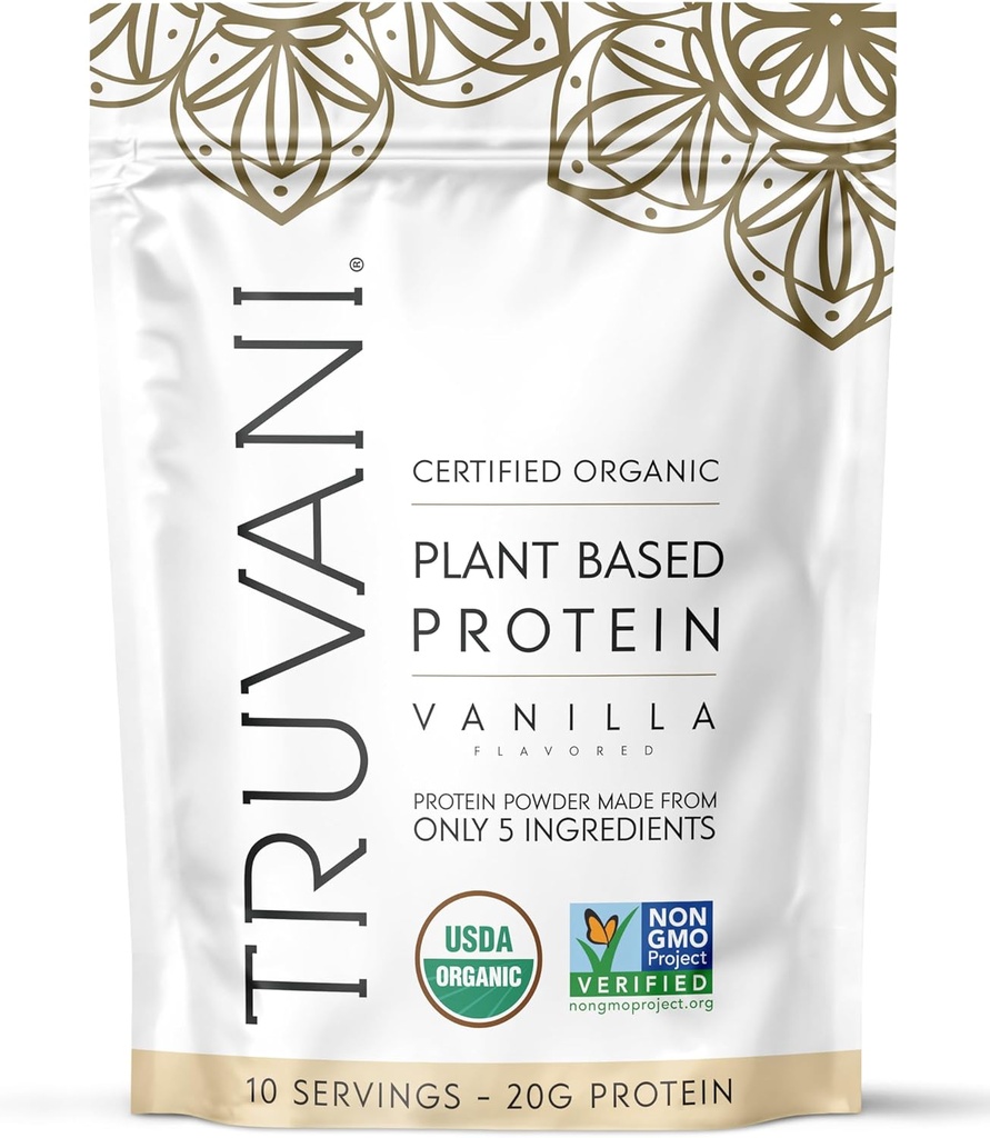 Truvani Vegan Pea Protein pulver | Vanilla | 20g Organic Plant Basert Protein | 10 Serveringer | Keto | Gluten & Dairy Gratis | Lavkarbohydrat | Ingen tilsatt sukker