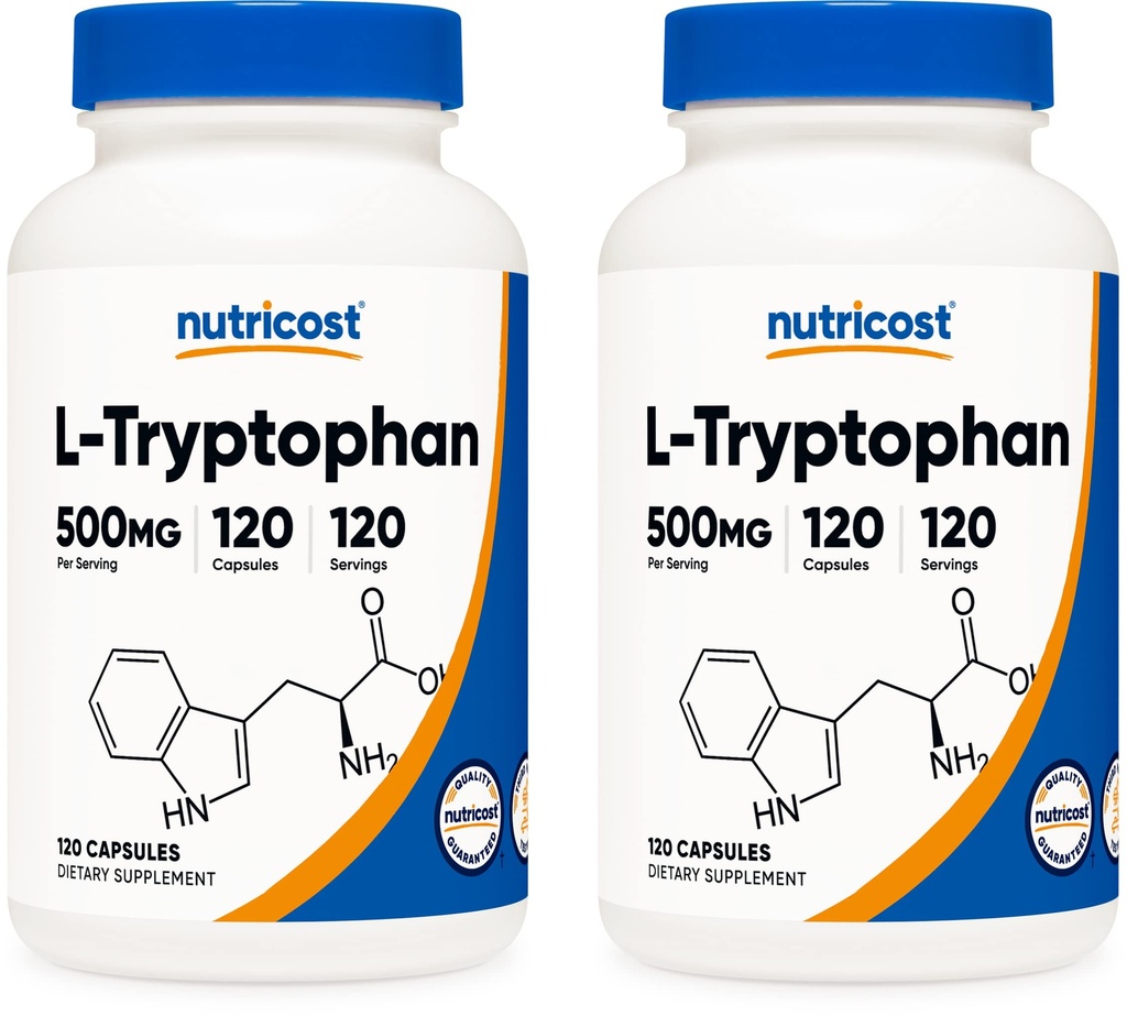 Nutricost L-Tryptophan 500 mg, 120 kapsler (2 flasker)
