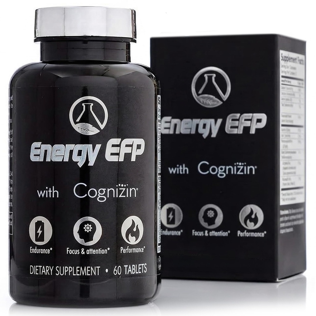 Energi EFP Brain Booster - 60Ct Nootropic energi kosttilskudd for fokus & utholdenhet med Citicolin, vitamin B, Ashwagandha, L-theanin, Ginseng