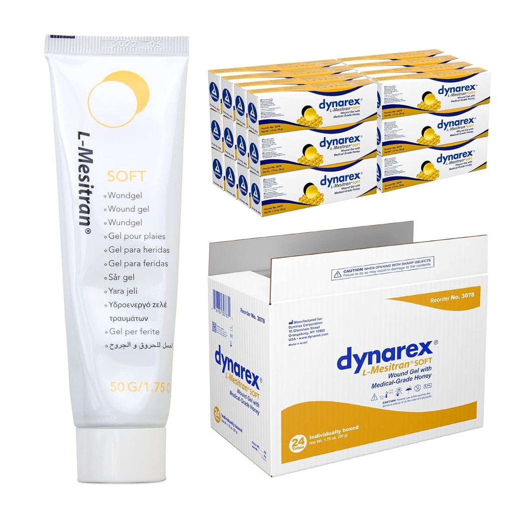 Dynarex Honning L-meistran Mykt sår Healing Gel med medisinsk grad honning, 1,75 egg, 24 telling