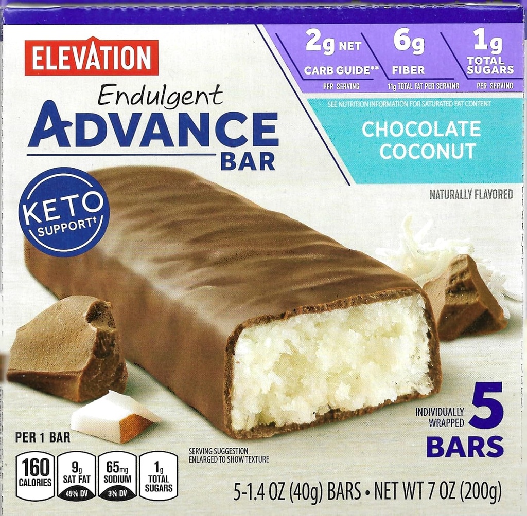 Millville hevelse Advance Chocolate Coconut Bars, karbohydrater bevisst, 5g protein, med oppskrifter. En boks med 5, 1.4oz Individuell innpakkede barer. Bundle inneholder 2 oppskrifter, 5 barer.