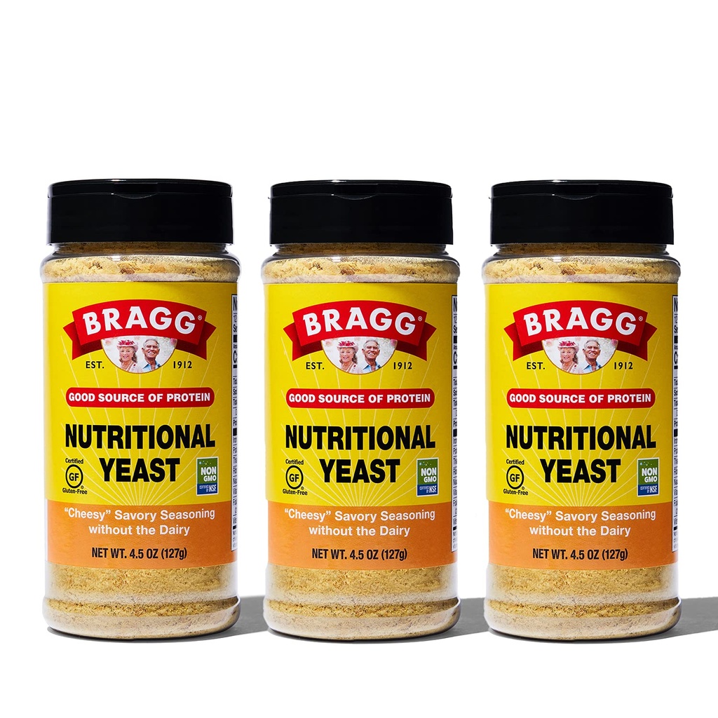 Bragg Næringsmiddel Yeast Sesonging – Vegansk, Glutenfri Cheese Flakes – God kilde til protein og vitaminer – Nutritious Savory Parmesan Cheese Substitut – Ikke GMO Verifisert, 4,5 ounce, 3-Pack