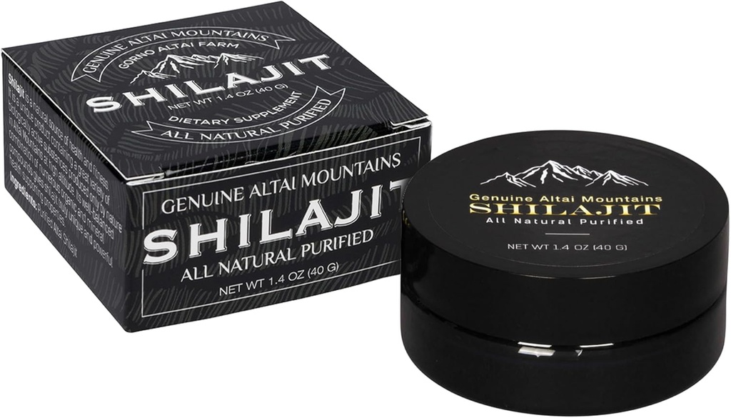 Sayan Pure Shilajit Resin 1.4oz/40g, 265 Serveringer - Potent Organic Fulvic Acid Supplement - støtter immunsystem, minne, fokus og gir naturlig energi, Detox - Vegan, ikke-GMO