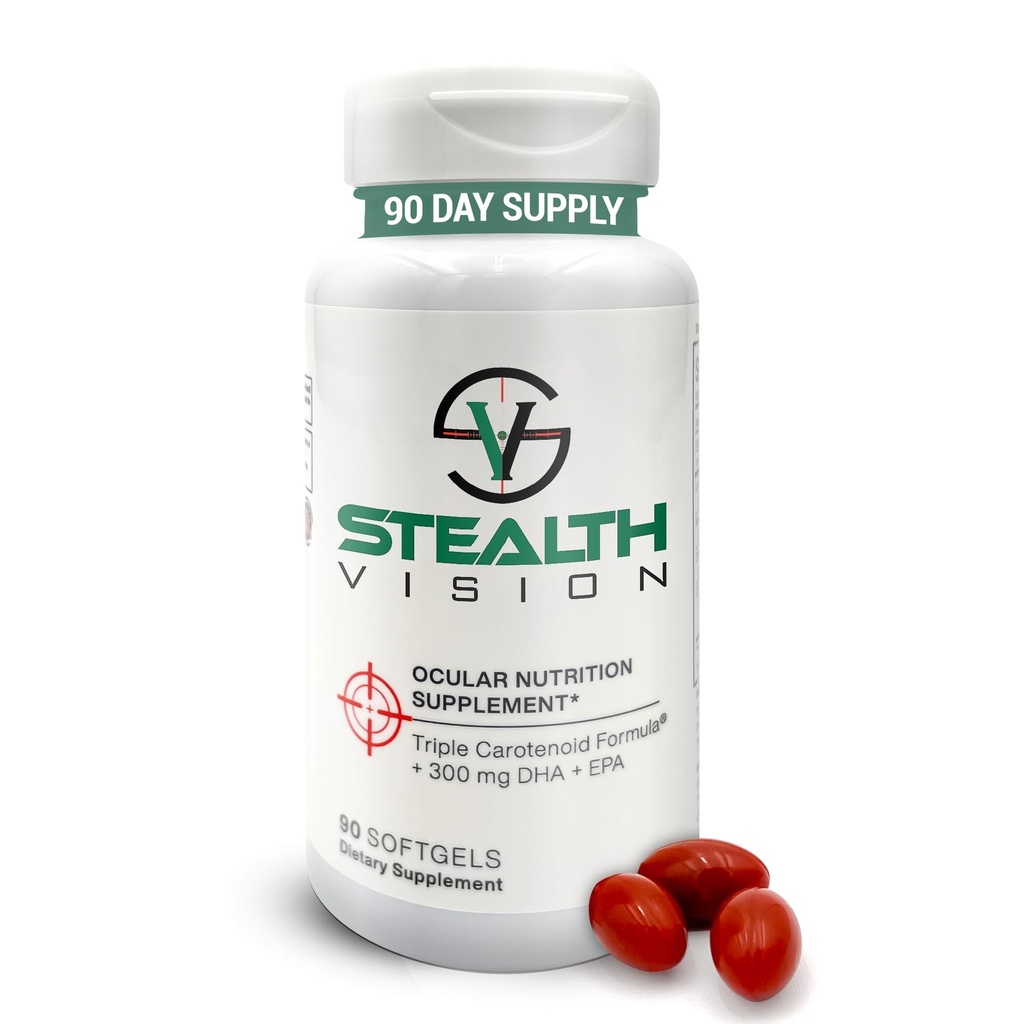 Stealth Vision Eye Vitamin, Eye Supplement med lutein, Zeaxanthin og Meso-Zeaxanthin, ikke-GMO Eye Health Vitaminer for voksne, Visjon Essentials for Complete Eye Support (90 softgels)