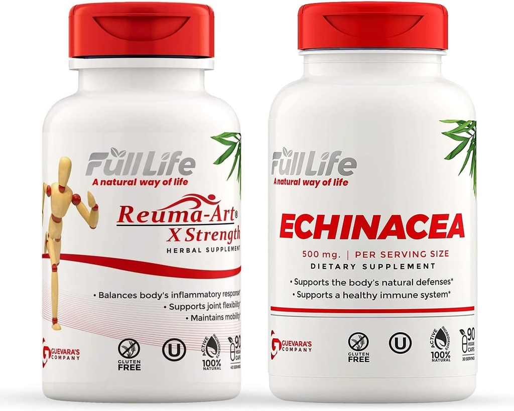 Full levetid Reuma-Art X Styrke og Echinacea Kapsler - Felles støtte Supplement - Echinacea Purpurea ekstrakt - Kosher, Glutenfri - 90 Veggie Kapsler Hver