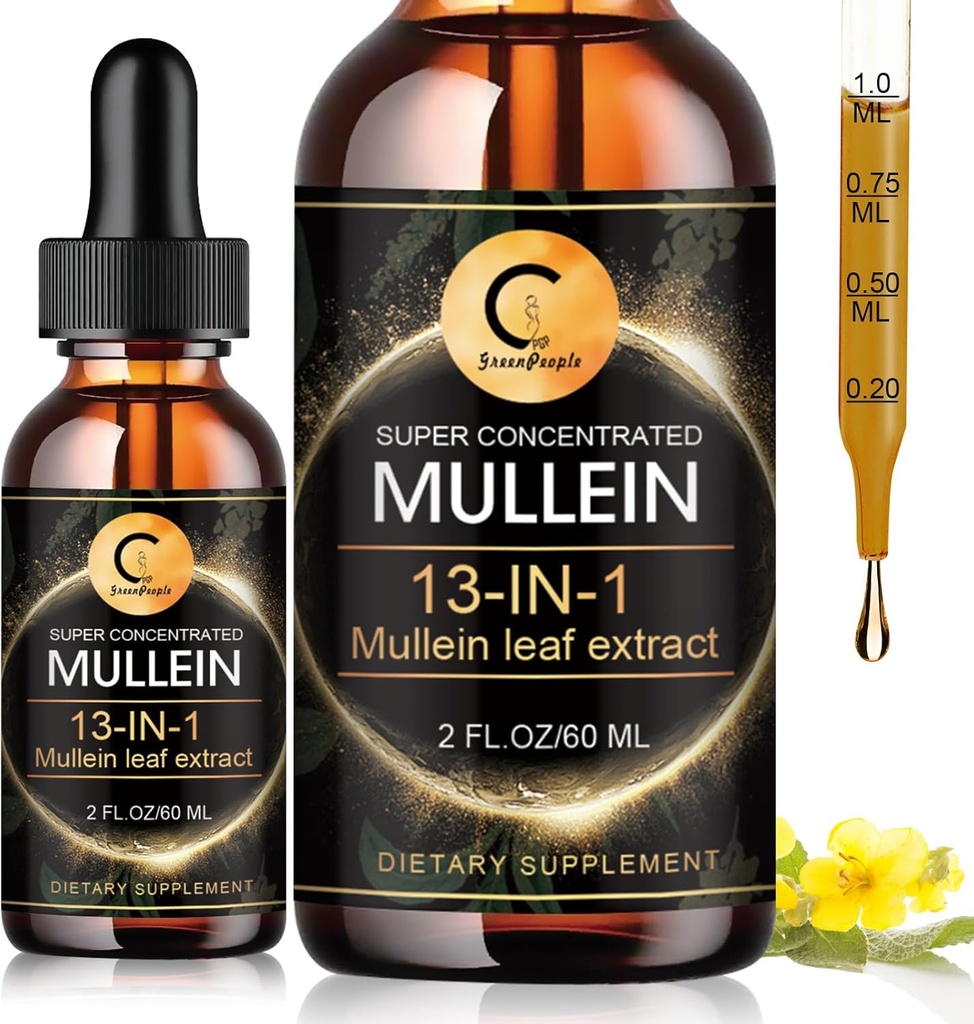 Mullein dråper for Lung, Mullein Leaf Extract, Superkonsentrert Mullein Flytende Tinktur,Vegan, Ikke-GMO, 2 FL OZ