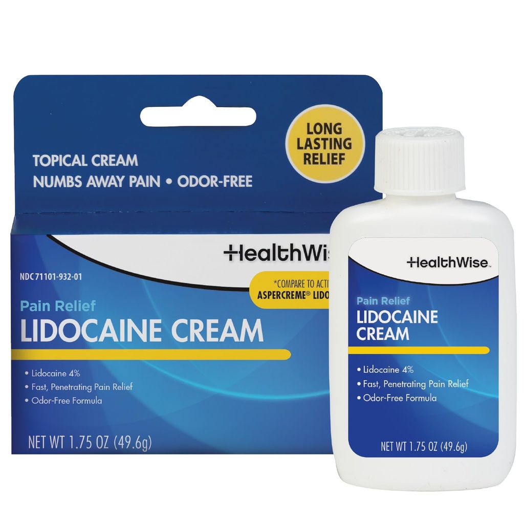 HealthWise Maks styrke Lidocaine Cream | Numbs away smerte | Lang-Lasting Relief | Ikke-Greasy | 1,75 Oz