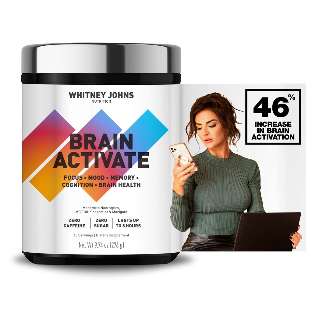 Whitney Johns - Brain Booster Supplement, Nootropic Focus, Brain Kosttilskudd for minne og fokus, Redusere hjerne tåke med rask fungerende unik MCT C8 - null sukker og kaffe, 2 tuber