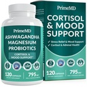 5-i-1 Cortisol Supplement for kvinner og menn med Ashwagandha for ro, fokus og adrenal støtte Supplementer med Shilajit ekstrakt, magnesiumglycinat, probiotika (120 ct) (Pack of 1)