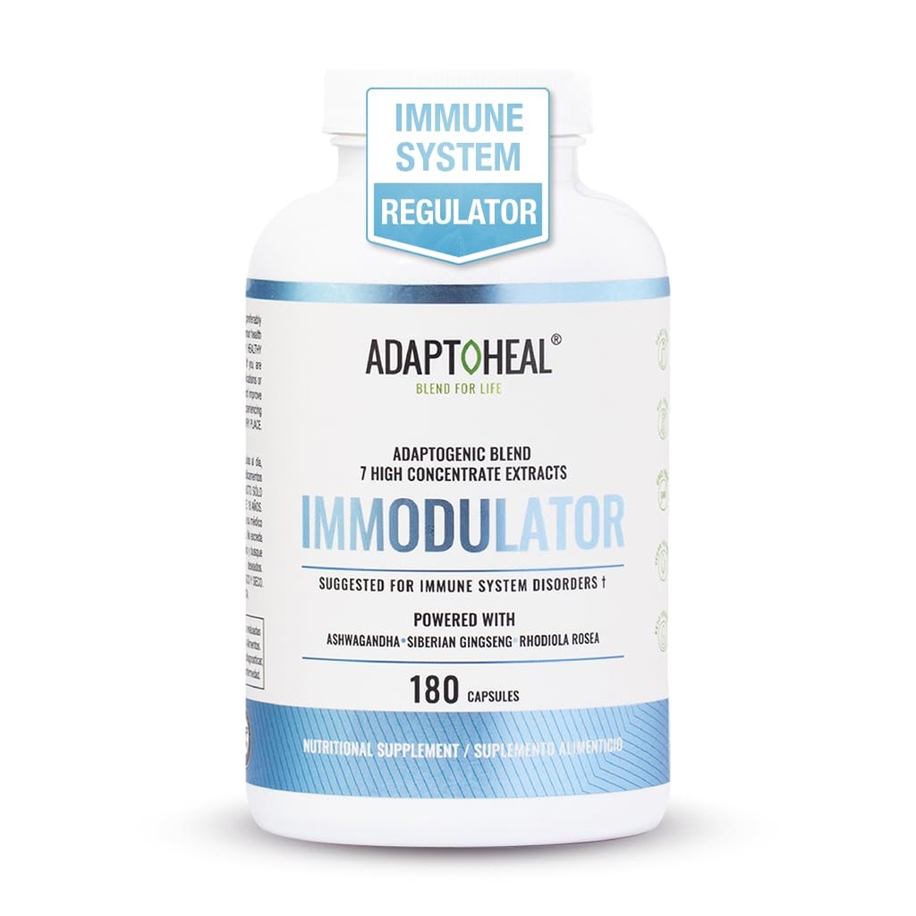 ADAPTOHEAL Immodulator - Adaptogen Supplement for velvære, med Ginseng, Ashwagandha, Reishi Mushroom - støtter stressrespons, Mood Balance og immunsystemfunksjon (180 kapsler/700 mg)