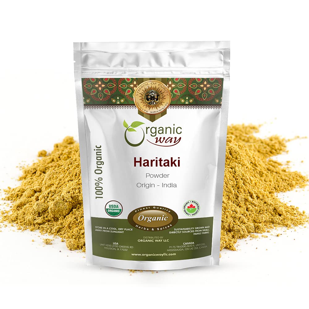 Organic Way Premium Quality Haritaki pulver (Terminalia Chebula) - Organic & Kosher Certified | Rå, Vegansk, Ikke GMO & Glutenfri | USDA Certified | Opprinnelse - India (1LBS / 16Oz)