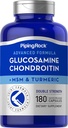 Piping Rock Glucosamine Chondroitin MSM og gurkemeie | 180 kapsler | Complex Supplement | Avansert Dobbel styrke Formel | Ikke-GMO, Glutenfri