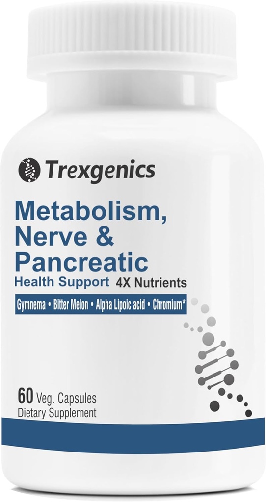 Trexgenic metabolisme Støtte med GYMNEMA 75% Gymnenic Acid 150 mg, Bitter Melon 5% Bitters 150 mg, Chromium & Alfa LIPOIC ACID150mg(60 Vegan Capsules) (Pack of 1)