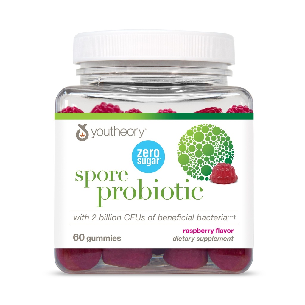 Youtheory Spore Probiotic - Vegan Gut & Digestive Support* - Inneholder Bacillus Coagulans - Dairy, Soya, & Glutenfri - 60 Gummies
