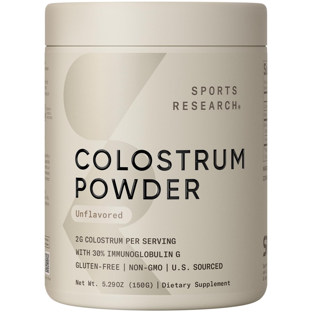 Idrettsforskning® Bovine Colossrum Powder – lett å blande, enkelt ingredient Superfood – immunitetsstøtte og Gut Helse m/IgG Antistoffer - USA Sourced · Ikke-GMO · Glutenfri - 75 Services (Uslavored)
