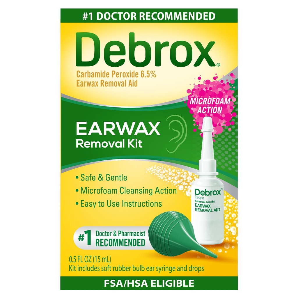 Debrox Ear Wax fjerningssett, Bulb Syringe & 0.5 Fl Oz Ear Wax fjerningsdråper med karbamidperoksid
