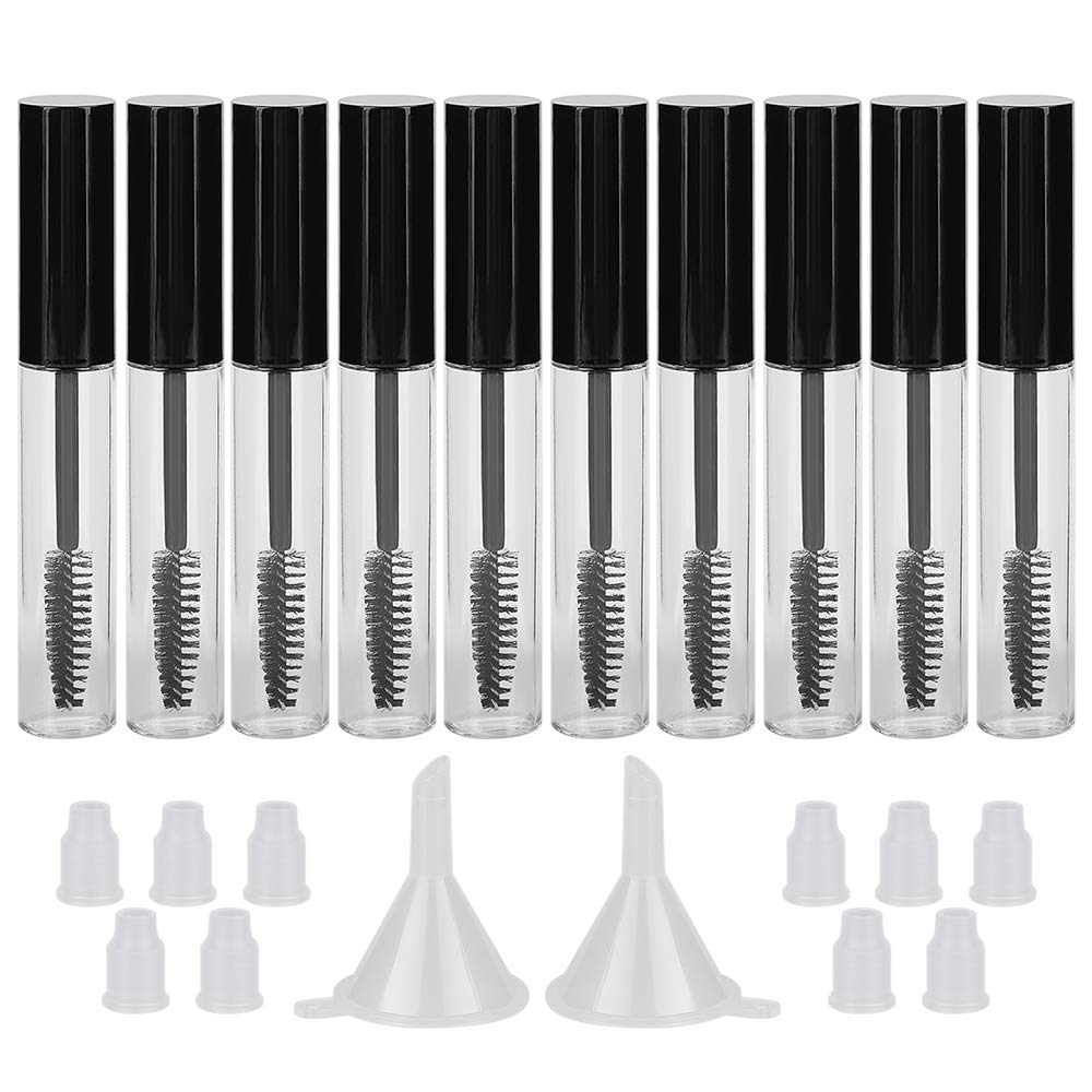 GHER 10PCS 10ML tom Mascara Tube Flaske med øyenvippe Wand, gummisett og funkler sett for castor olje / growth olje, DIY cream container med Cap, svart