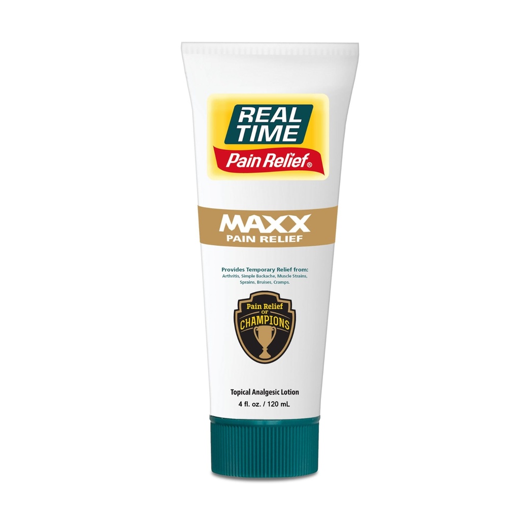 Sanntid smerte relief MAXX 4oz Tube | 18 naturlige ingredienser: Arnica, Menthol & Peppermynte | Maks styrke muskel smerte relief Lotion for ledgikt, hender, ankler, rygg, skulder, kne & ledd