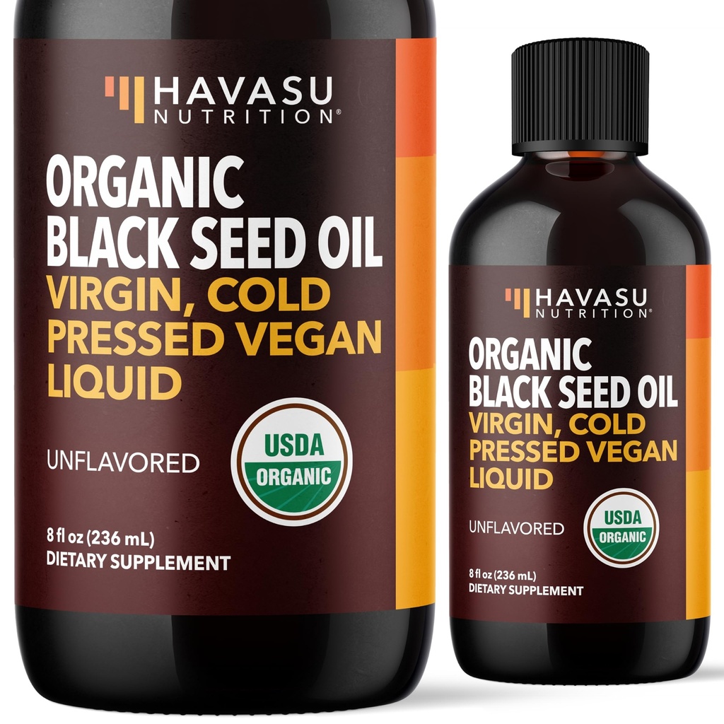 Organic Black Seed Oil Cold Pressed Liquid - Black Cumin Supplement for immunsystemfunksjon, Digestiv støtte, Hårsnøyling og total helse - 8 Fl Oz - Unflavored, Ikke-GMO, Vegan