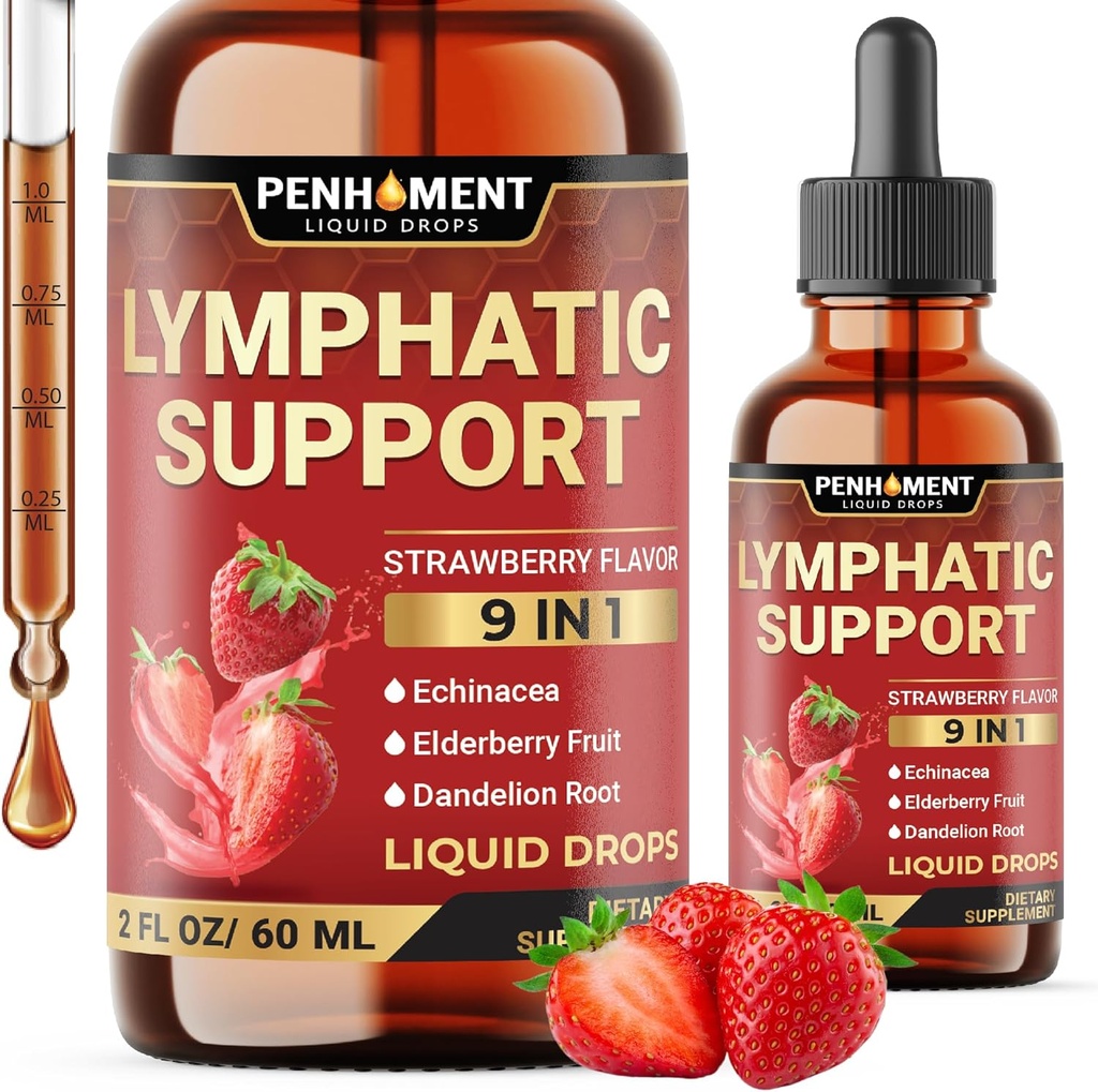 9in1 lymfatiske drypp Supplement - Echinacea | Eldrebær | Dandelion | Rosehip | Cleavers | Calendula | Burdock - Lymph System Liquid Extract - Immune, Cleansing - 2 fl Oz - 60 dager