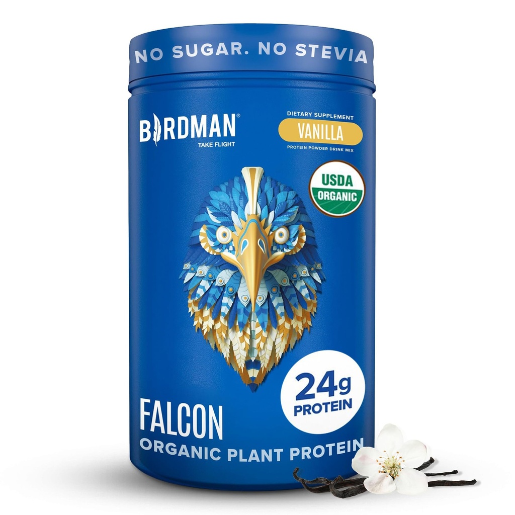 BIRDMAN Falcon Organic Vegan Protein Powder Vanilla, 24g Protein, Sukkerfri, Probiotika, Lavt karbohydrater, Ketovennlig, Meierifri, Laktosefri, Ikke Whey, Plantebasert Era Protein pulver - 18 Serveringer