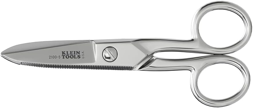 Klein Tools 2100-5 Electrician Scissors, laget i USA, 5,25-tommers kompakte saksors for kraftig dutisk skjæring og lavspenning arbeid, multi-purpose