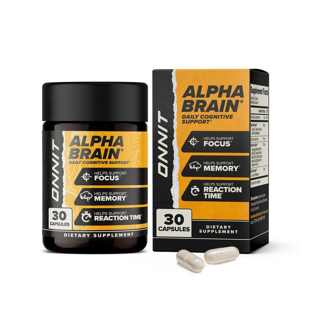 ONNIT Alfa Brain Nootropic Brain Supplement for fokus, minne, mental klarhet, kognitiv støtte med L-theanin og vitamin B6, 30 grevekapsler