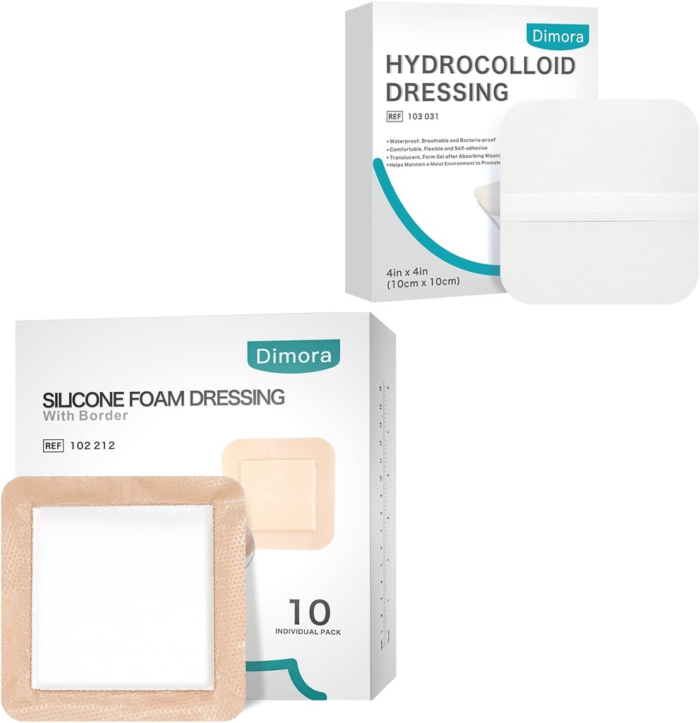 Dimora Hydrocolloid sår Dressing10 Pack 0.3 mm + Silikonskumkjole med grense klesmerke 6"x6" 10 Pack