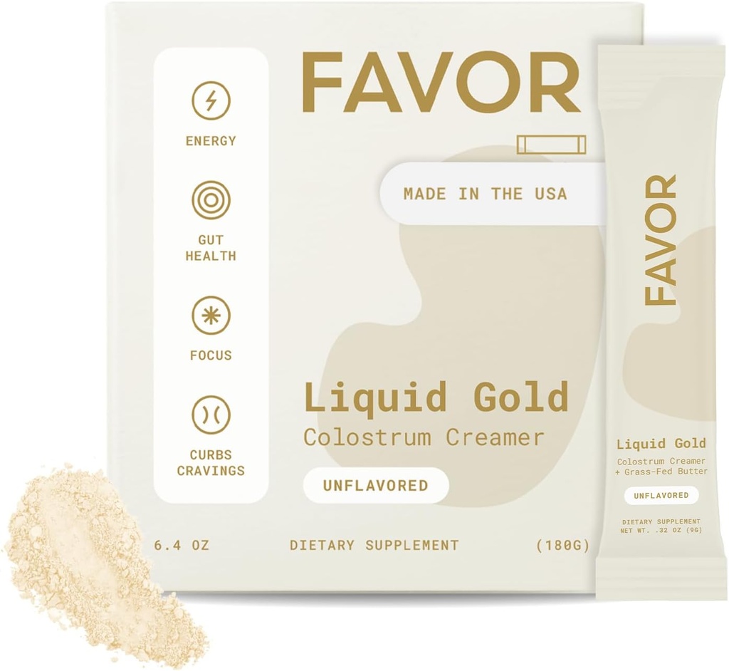 FAVOR Bovine Colostrum Creamer | Grass Fed kyr | pulver pakker for kaffe | MCT olje | flytende gull hele kolostrum | Keto vennlig supermat | laget med smør | bevisst menneskelig helse [uovertruffen]