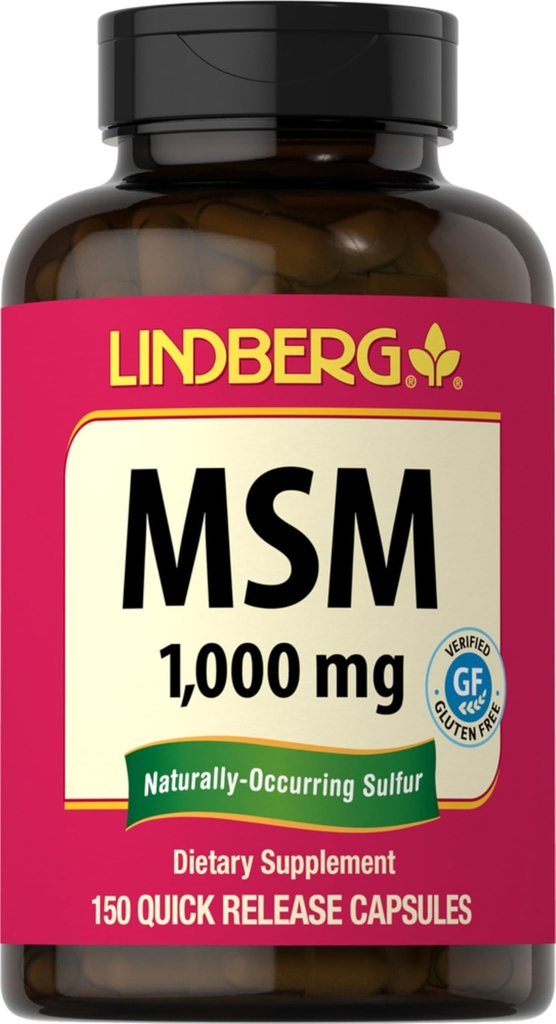 Lindberg MSM Kapsler 1000mg | 150 piller | Supplement for kvinner og menn | Metylsulfonylmetan | Ikke-GMO, Glutenfri