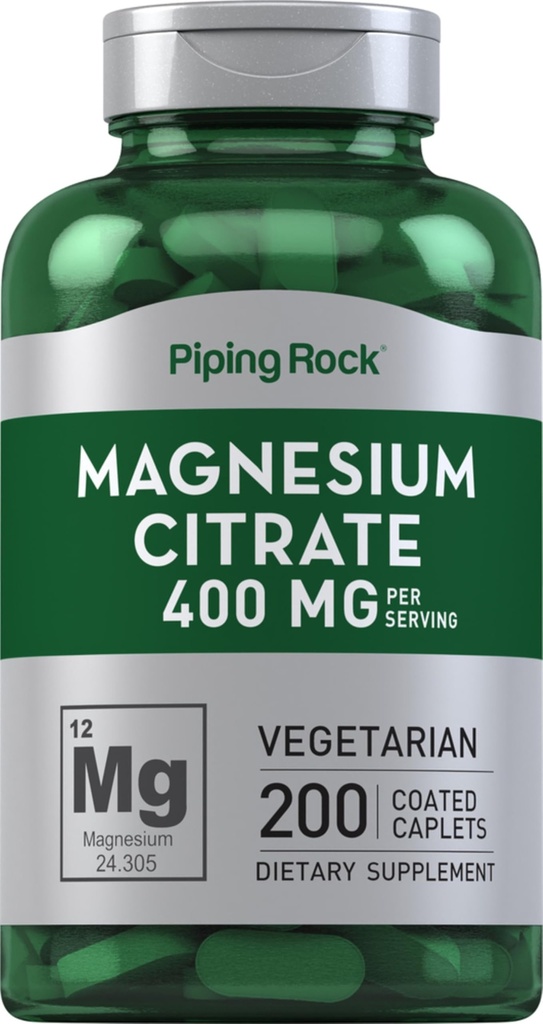 Piping Rock Magnesium Citrate | 400 mg | 200 kapler | Vegetarisk, ikke-GMO, Glutenfri Supplement