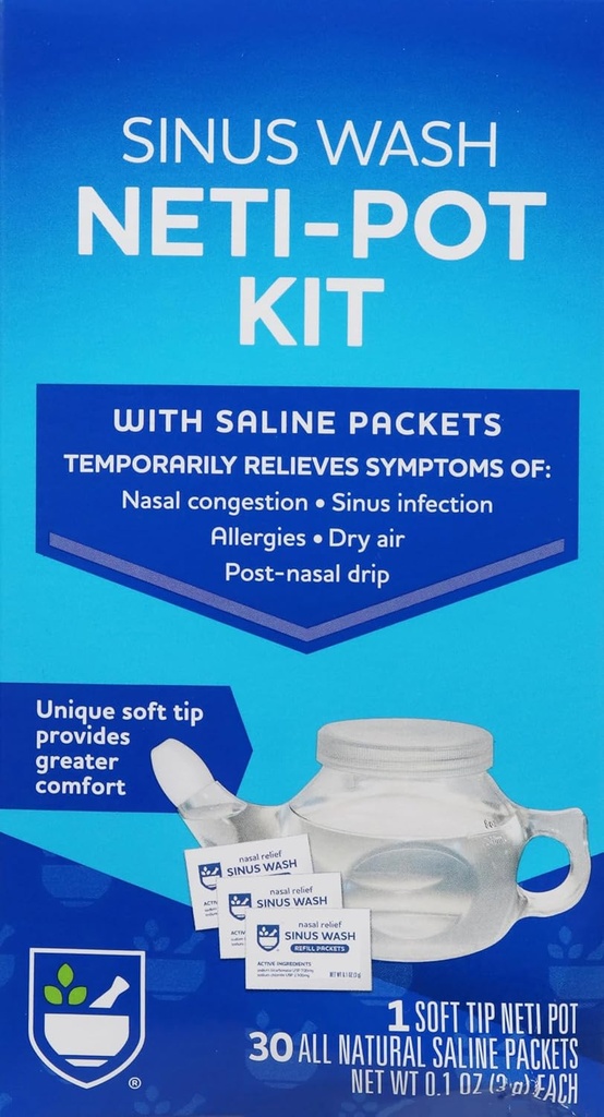 Rite Aid Neti Pot Nasal rensesett med 30 saltpakker - 1 Kit Sinus rense for voksne og barn