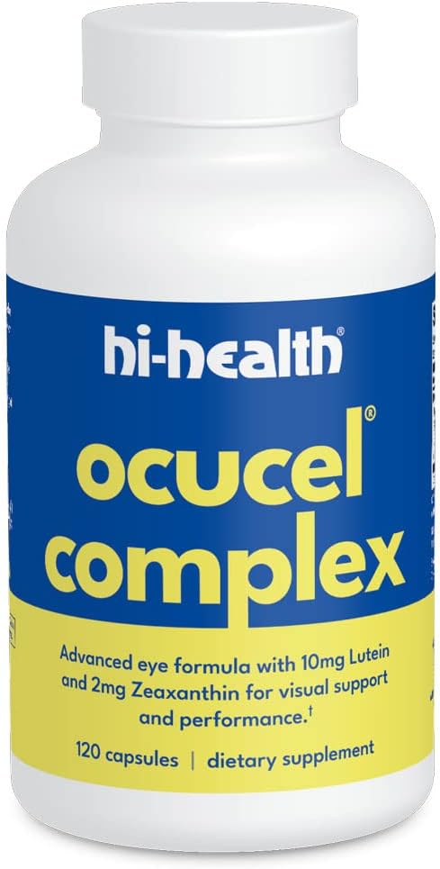 Hi-Helse Okucel Complex Avansert øye støtte vitaminer for beskyttelse fra overdreven bruk av datamaskiner og mobiltelefoner, 120 kapsler