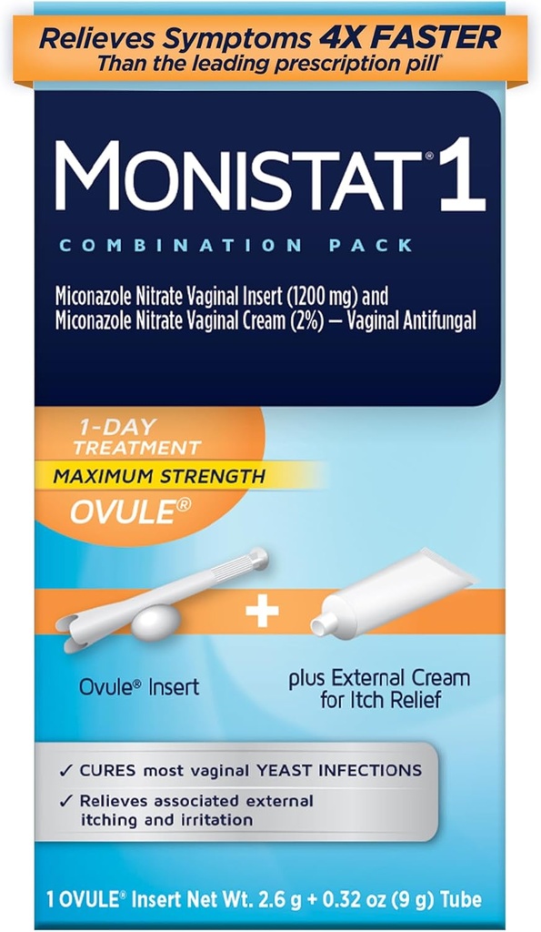 Monistat 1 dag Yeast Infeksjonsbehandling for kvinner, 1 Miconazole Ovule Sett inn og ekstern Monistat Anti-Itch Cream Bundle