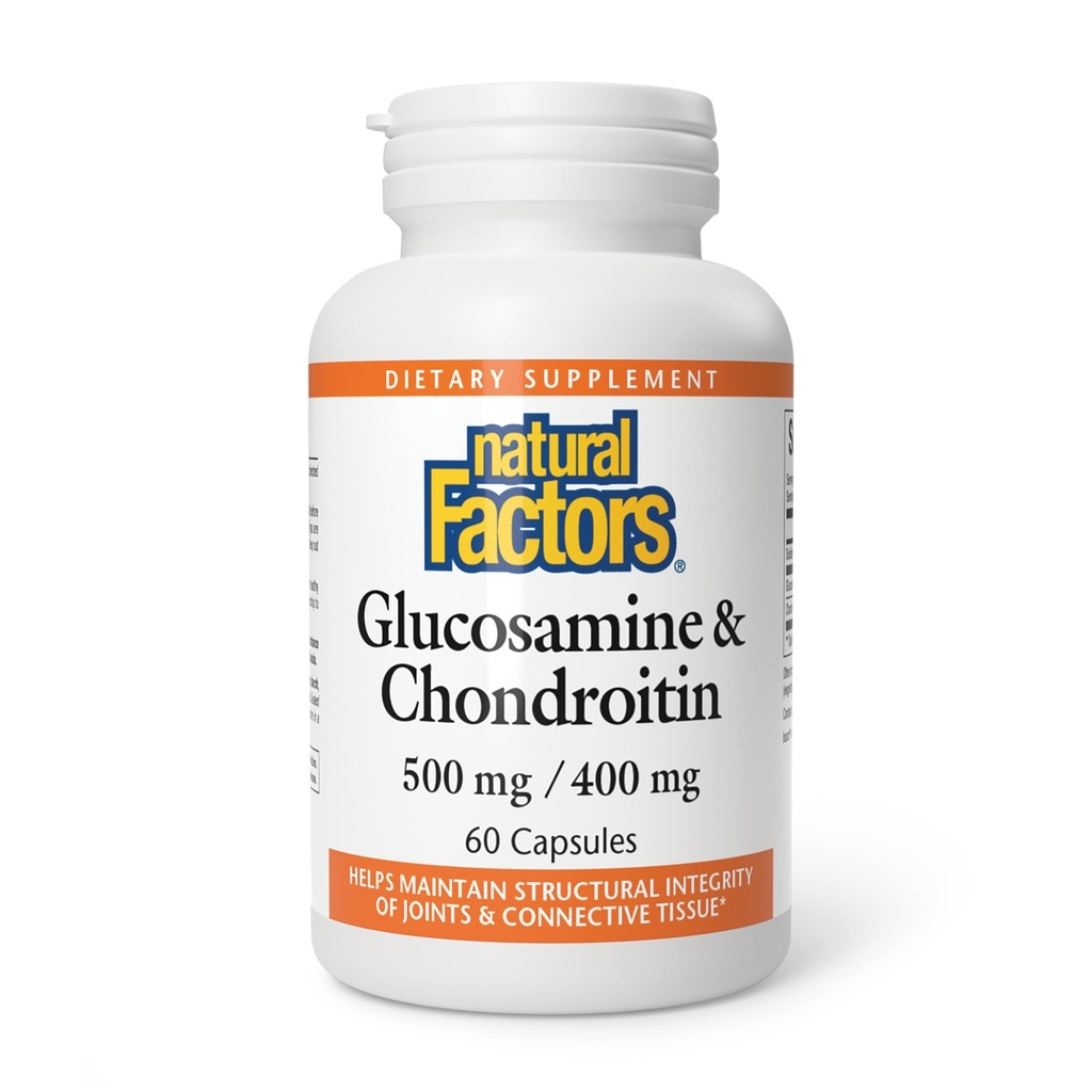 Naturlige faktorer Glukosamin & Chondroitin - Støtter Sunn Joints & Connective Vessue - Ikke-GMO & Glutenfri - 60 kapsler (20 Serveringer)